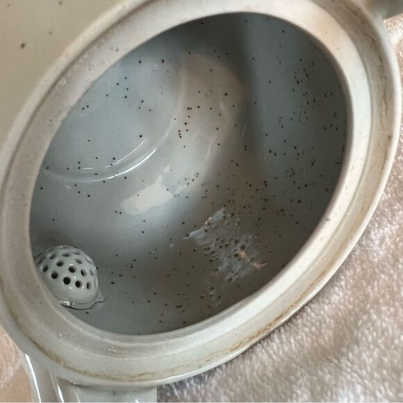 Vintage Asian Teapot Blue Scenery Bamboo Handle Stoneware Unmarked - Picture 9 of 12